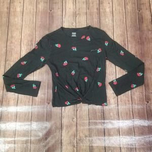 Victoria's Secret Womens Top Black XS Extra Small Girlfriend Twist Front Floral